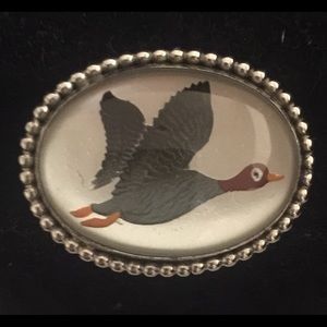 Vintage Sterling Reverse Painted Duck  Brooch